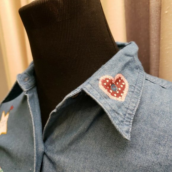 VTG. "Guardian Angel" Denim Oversized  Shirt S - Picture 7 of 12